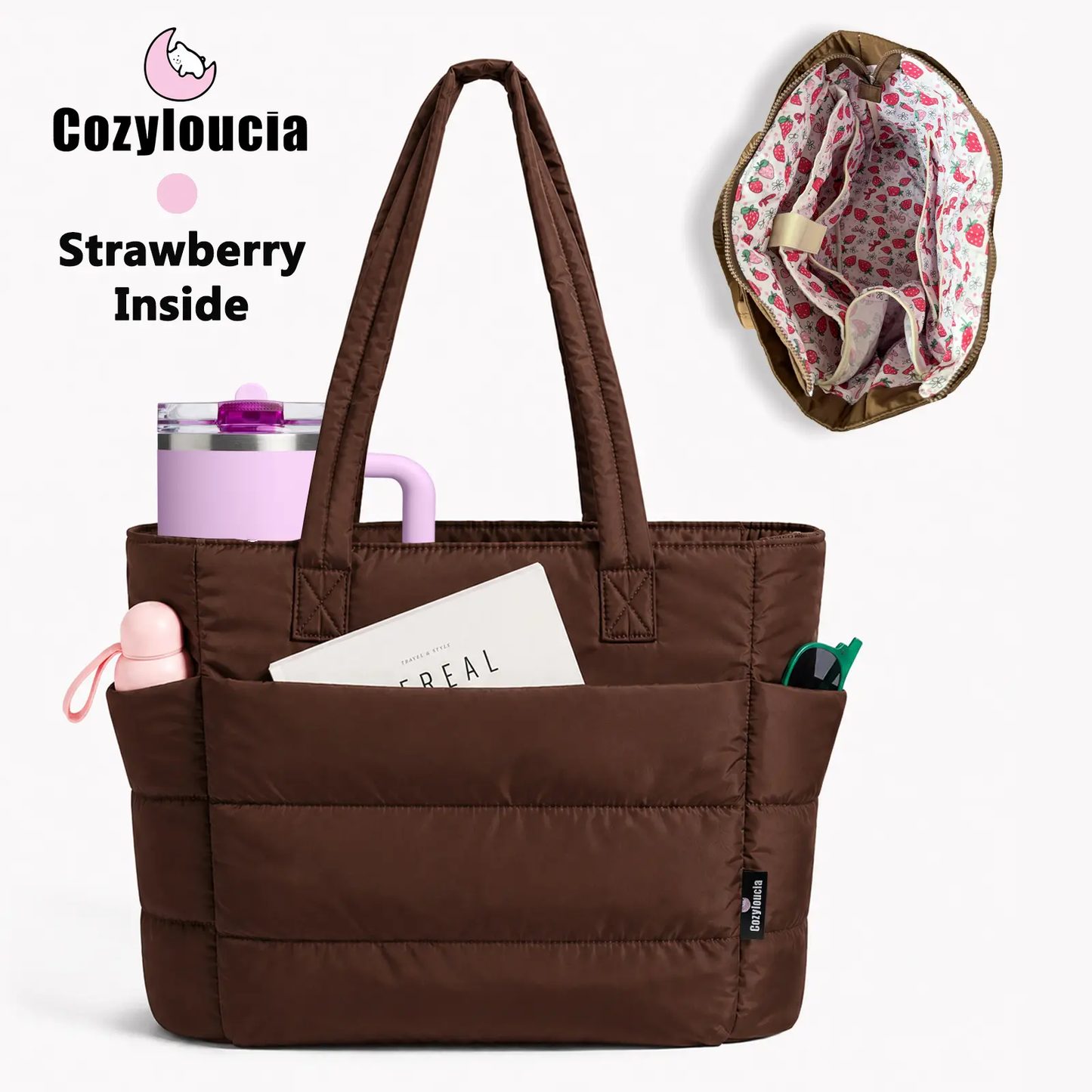 Women's Puffer Tote Bag in Pink Floral Print