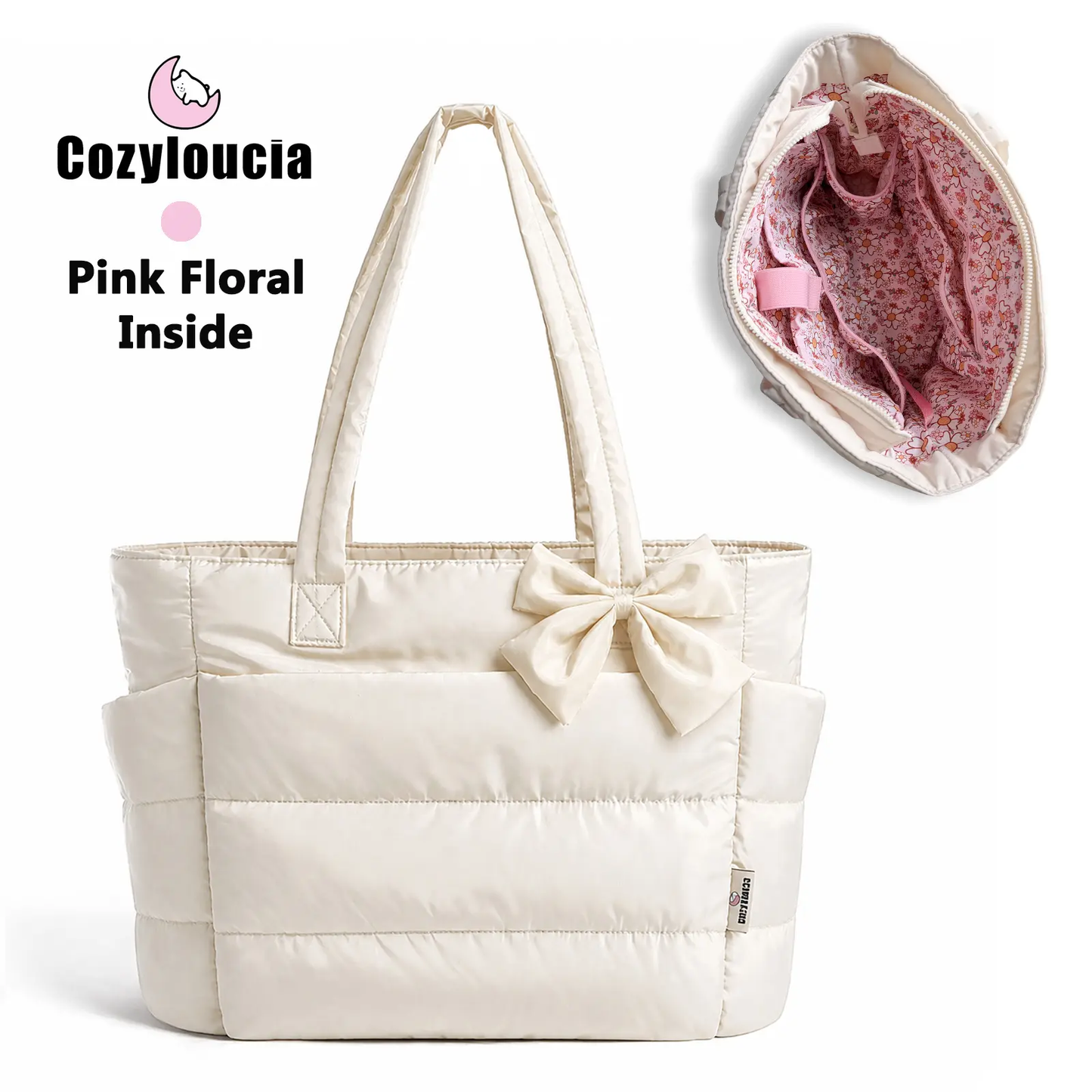 Women's Puffer Tote Bag in Pink Floral Print