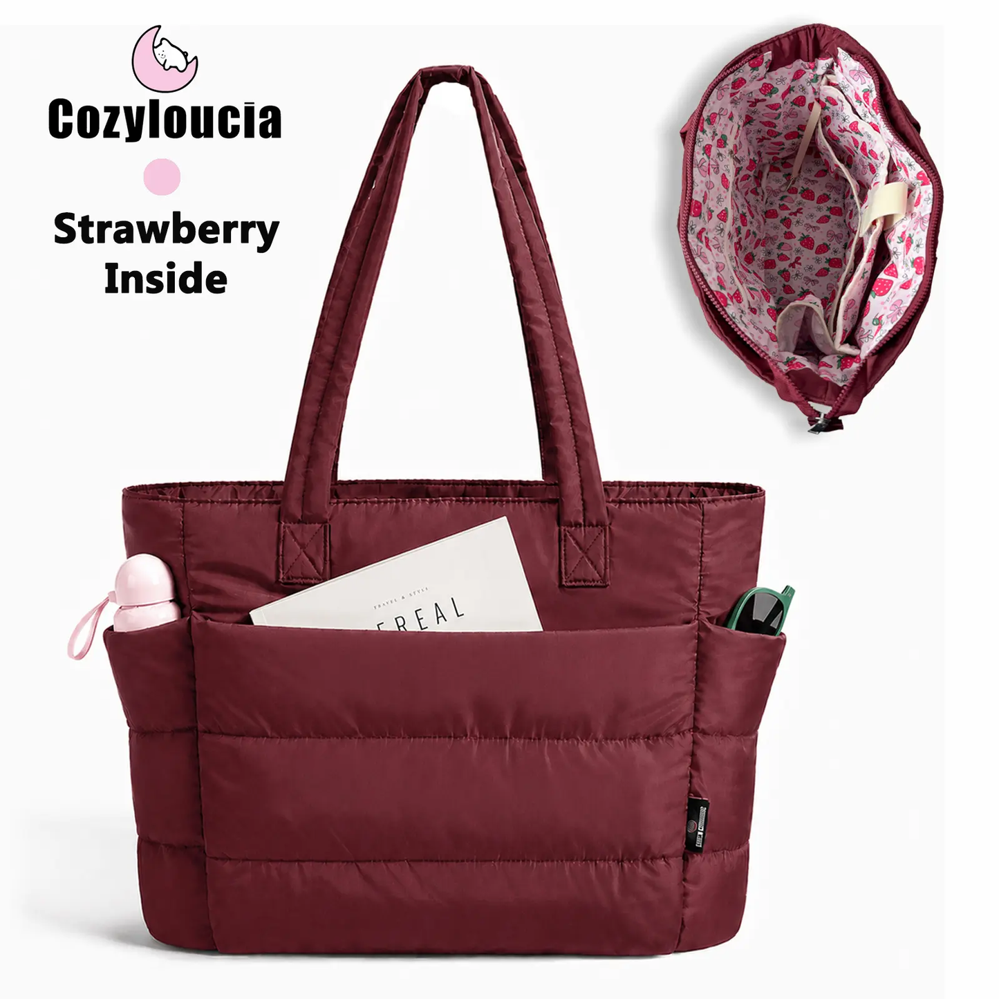 Women's Puffer Tote Bag in Pink Floral Print
