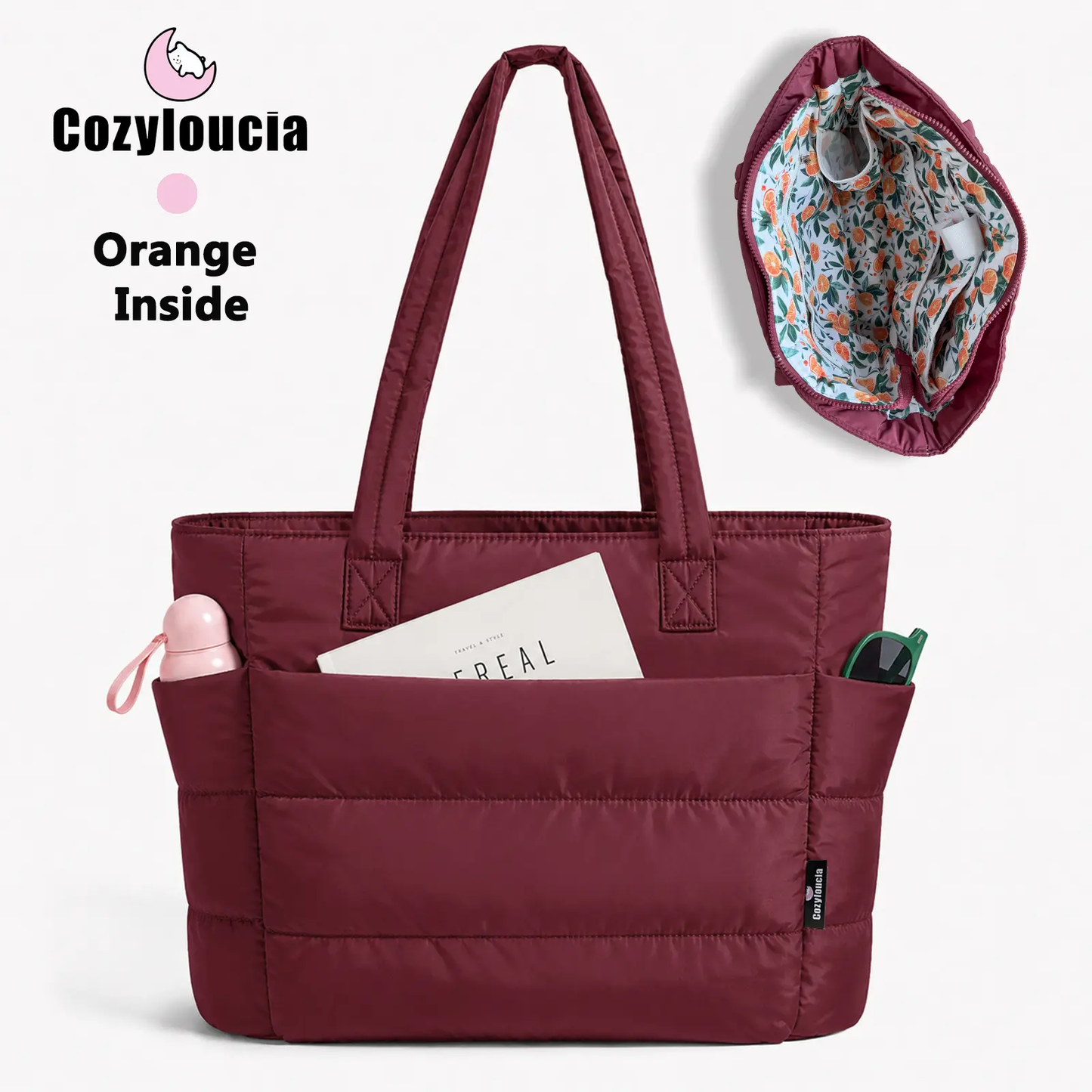 Women's Puffer Tote Bag in Pink Floral Print