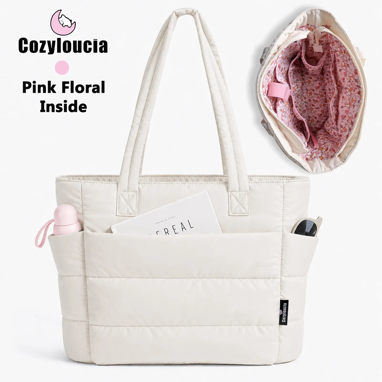 Women's Puffer Tote Bag in Pink Floral Print