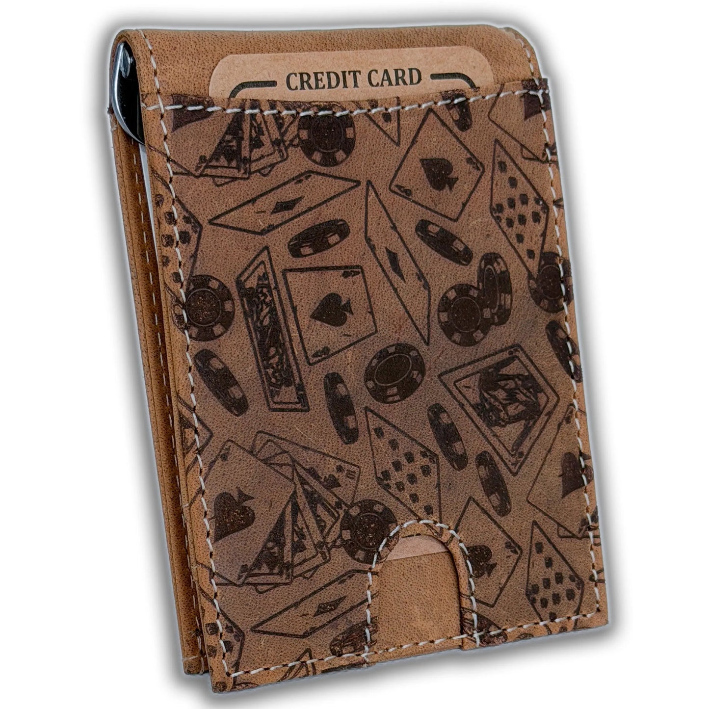 Leather Money Clip Bifold Wallet for Men - Slim RFID Card Holder