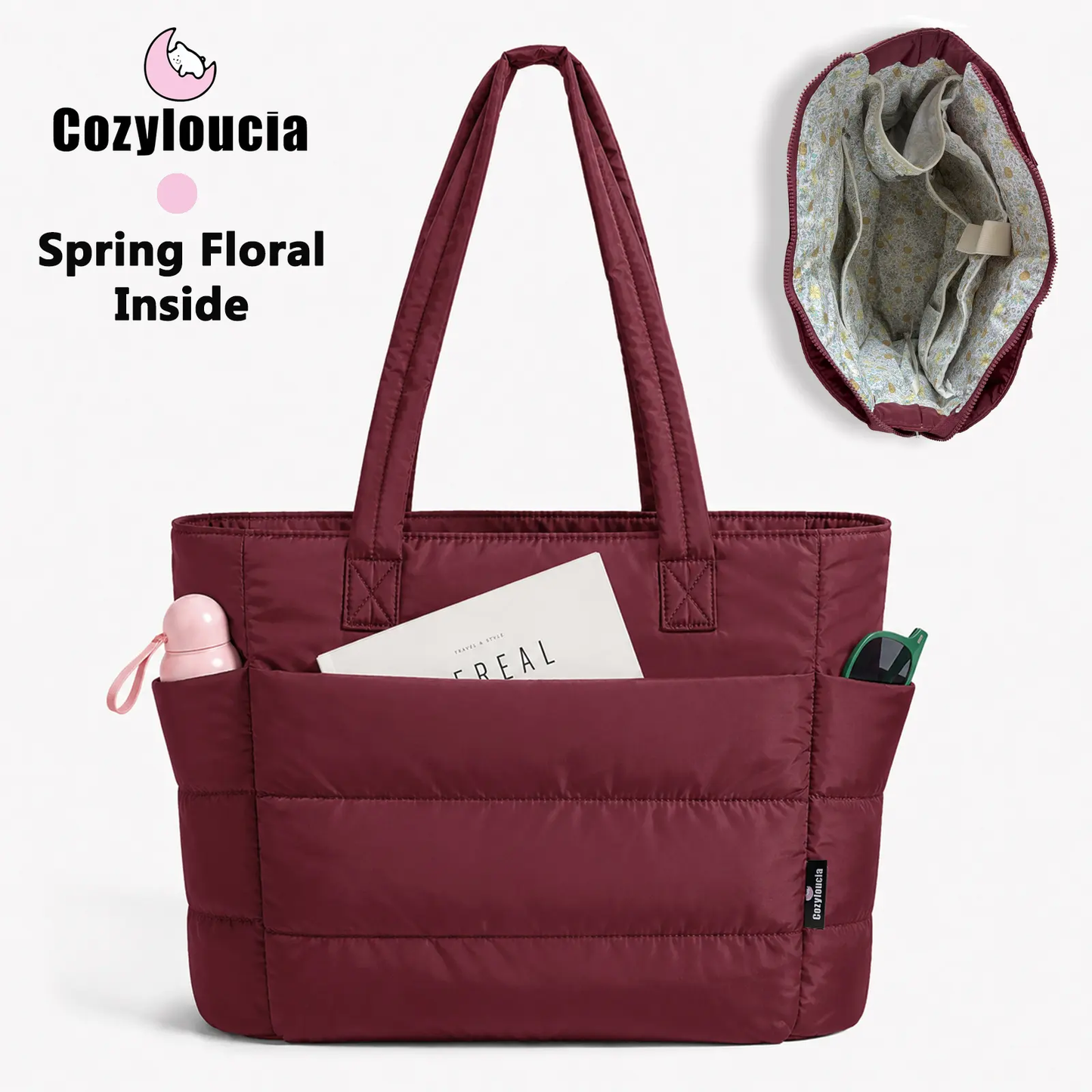 Women's Puffer Tote Bag in Pink Floral Print