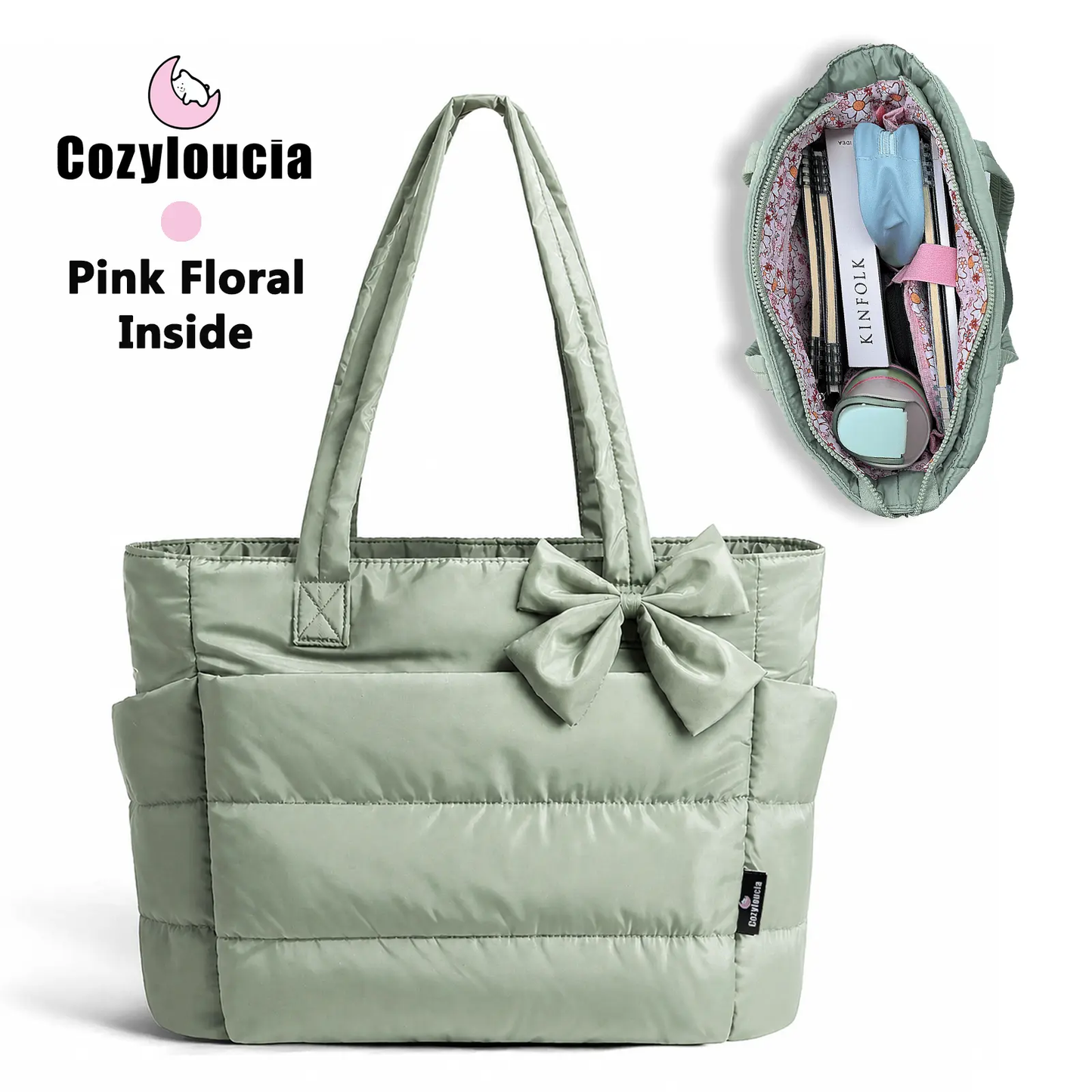 Women's Puffer Tote Bag in Pink Floral Print