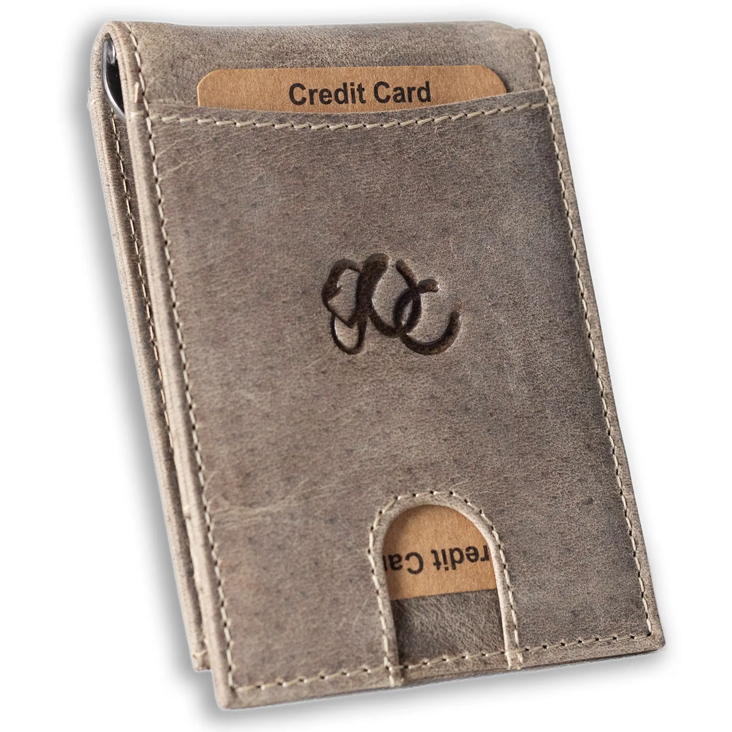 Leather Money Clip Bifold Wallet for Men - Slim RFID Card Holder