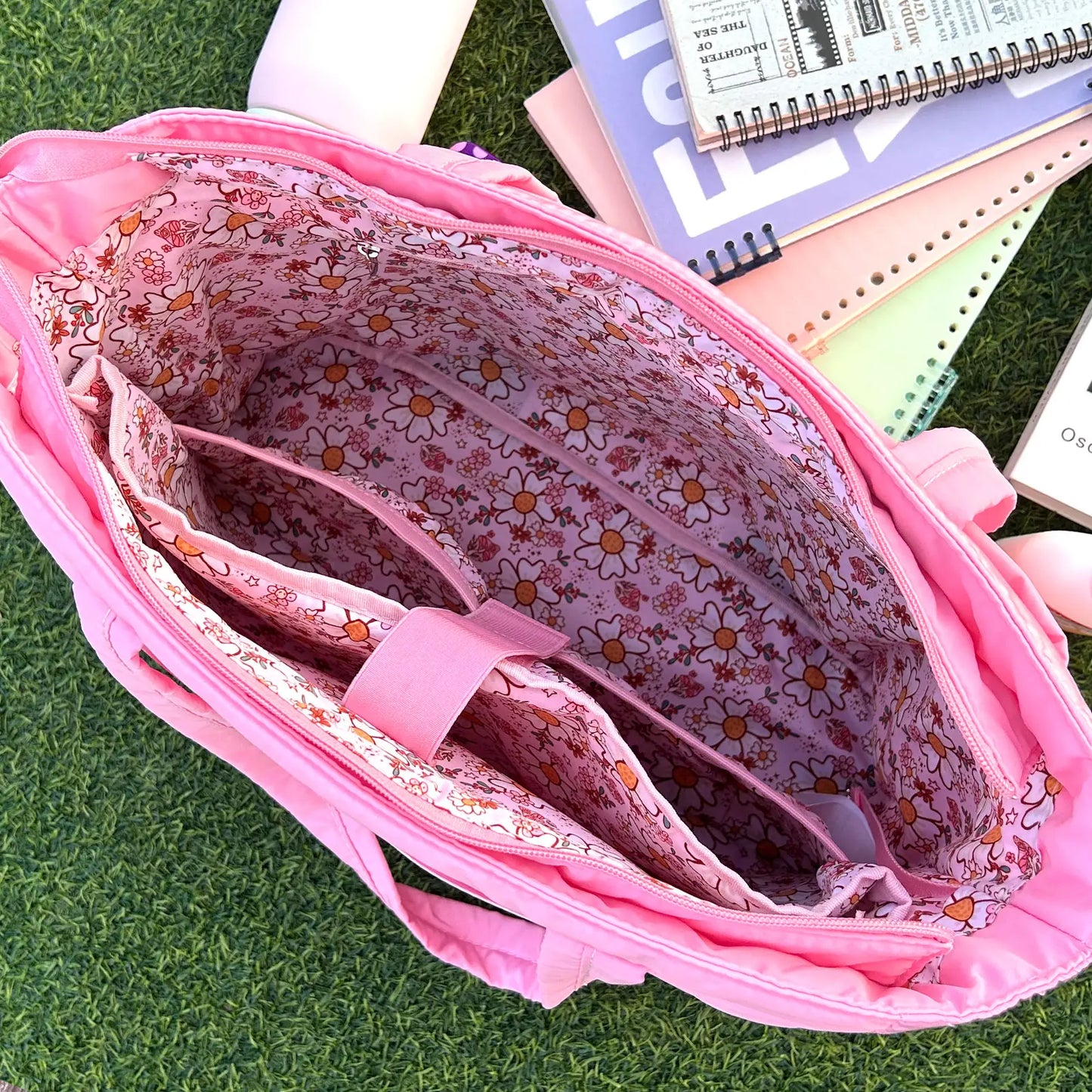 Women's Puffer Tote Bag in Pink Floral Print